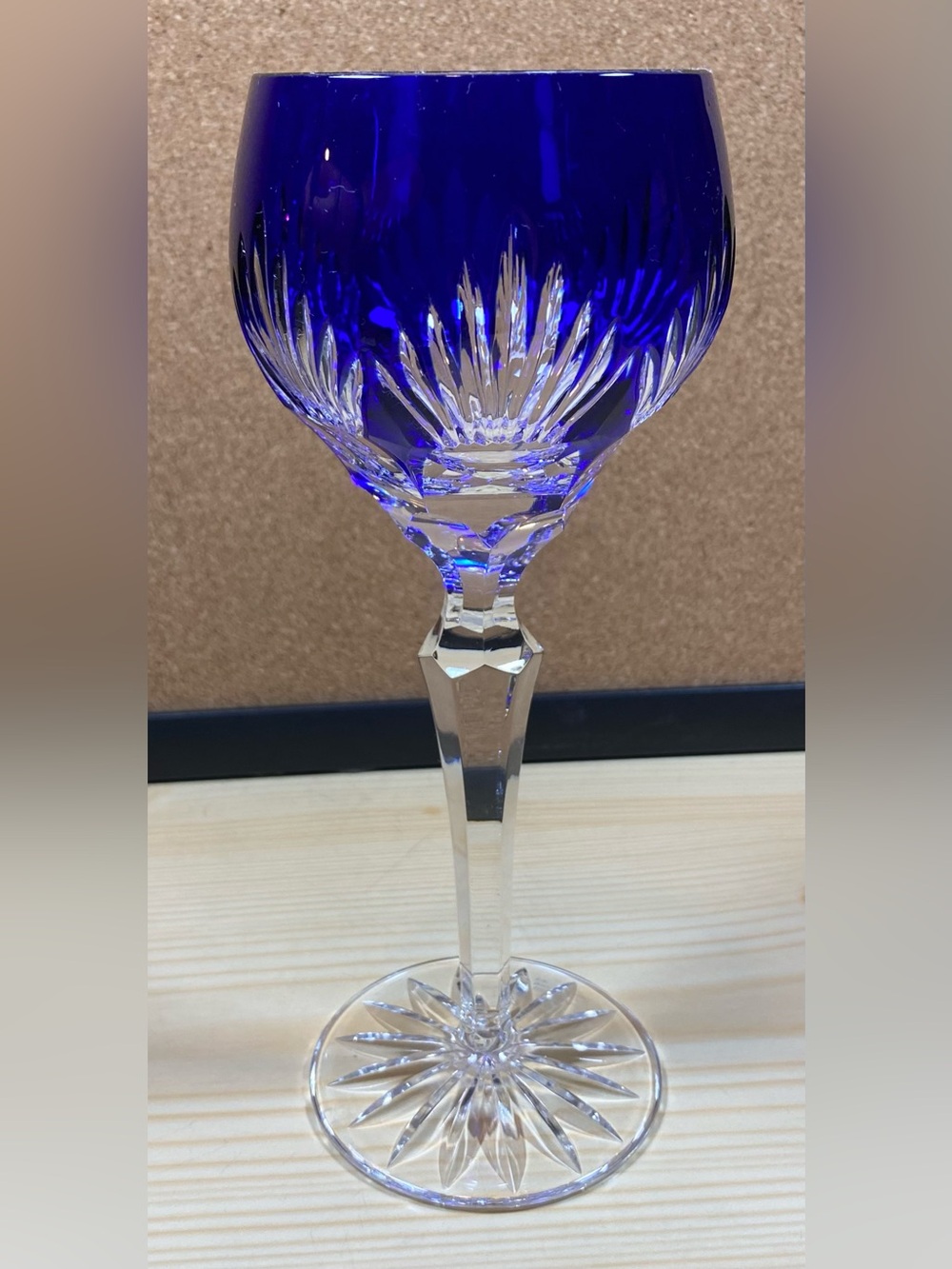 Essex Crystal Clear Industries Vintage Cobalt Blue Wine Hock Goblet Glass 8.25”